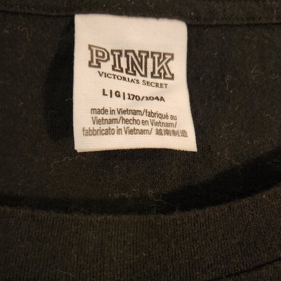 Victoria's Secret PINK T-Shirt Black Rainbow Glitter Rhinestone - Picture 3 of 4